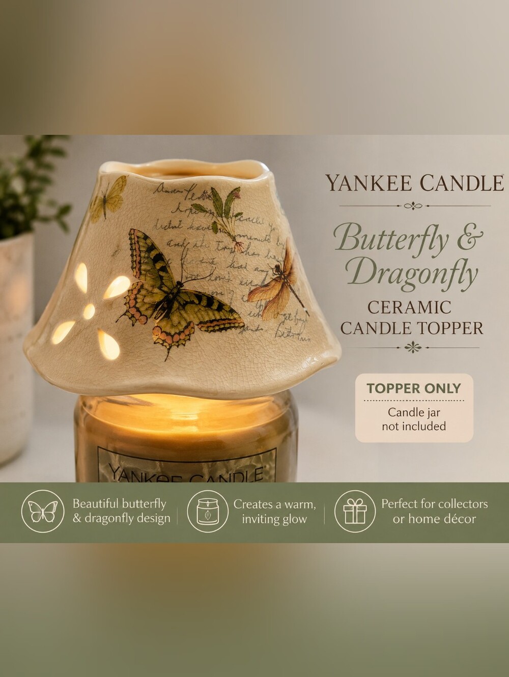 Yankee Candle Butterfly & Dragonfly Ceramic Candle Topper Shade